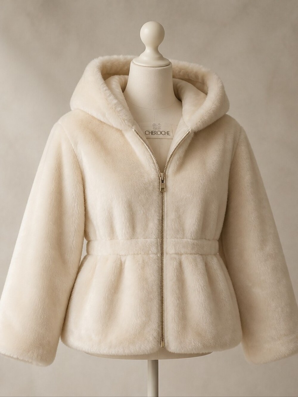 Cherokee Cream Faux Fur Hooded Puffer Jacket for Kids